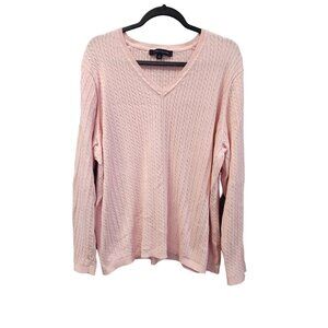 Tommy Hilfiger 3X Light Pink Long Sleeve V-Neck Pullover Cable Knit Sweater 2261